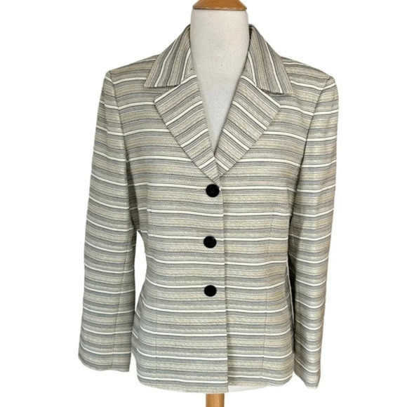 Kasper 12 cream & black tweed thin striped 3‎ button blazer - Picture 1 of 7